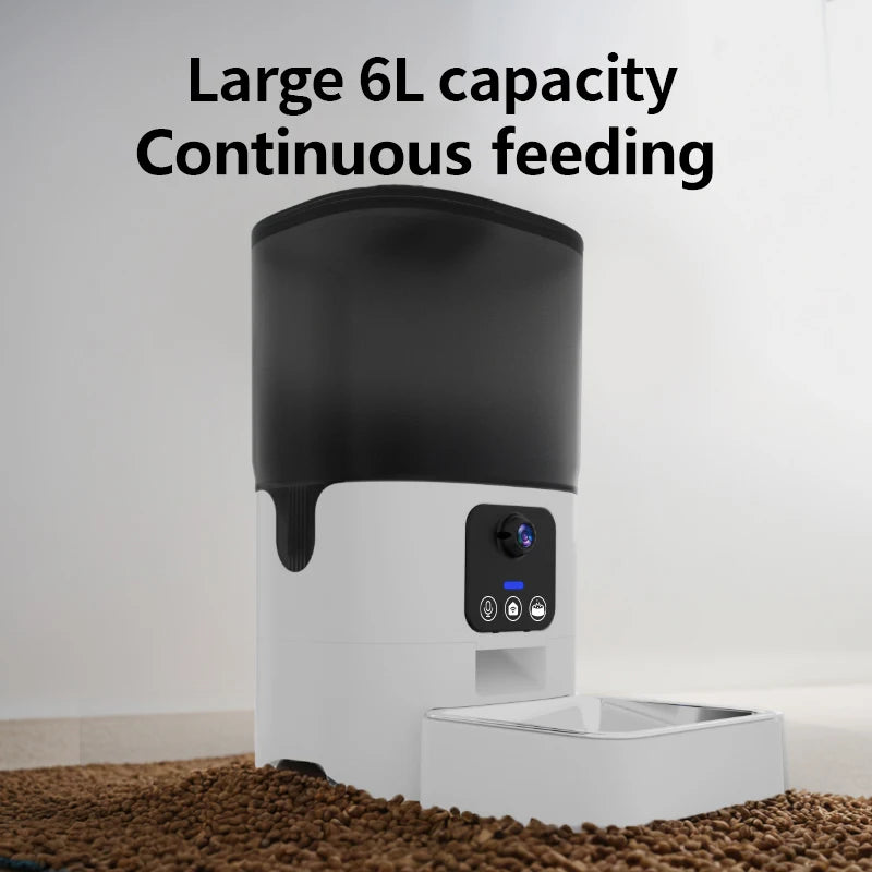 Pet automatic feeder visual cat / dog food wifi intelligent; timed quantitative pet food dispenser 6L video model ;