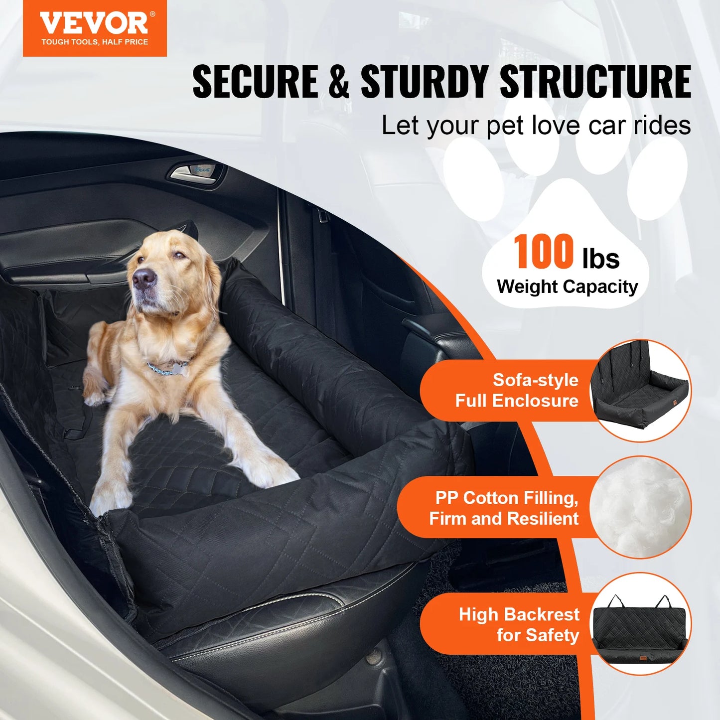 Dog Car Seat; Waterproof Dog Booster Seat; Pet Car Seat with Clip-On Safety Leash;