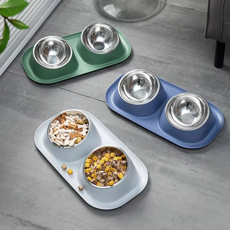 Stainless Steel Double Cat/ Dog Bowl; Cat Food Container Non-slip Tilt Safeguard Neck Puppy/ Cat Bowl ;