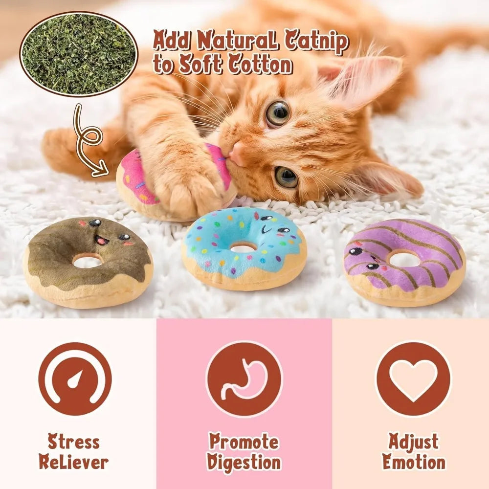 5 pc. Donut Catnip Toys; Indoor Cats Chew ;