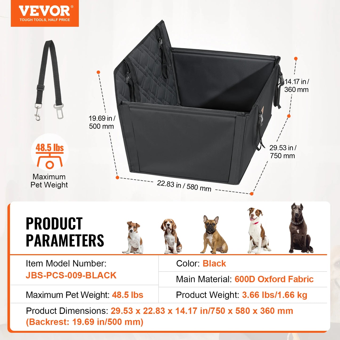 Dog Car Seat; Waterproof Dog Booster Seat; Pet Car Seat with Clip-On Safety Leash;