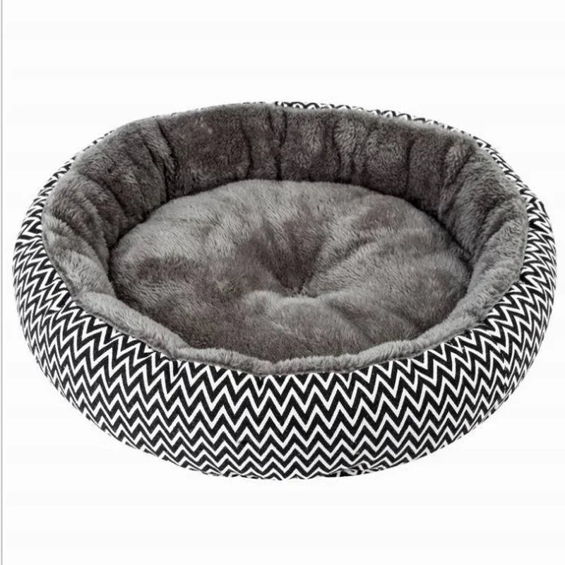 2024 New Wave Pattern Round Pet Bed; Ultra Soft Arctic Fleece Warm Cat/ Dog Nest for Small Pets ; Car Travel;