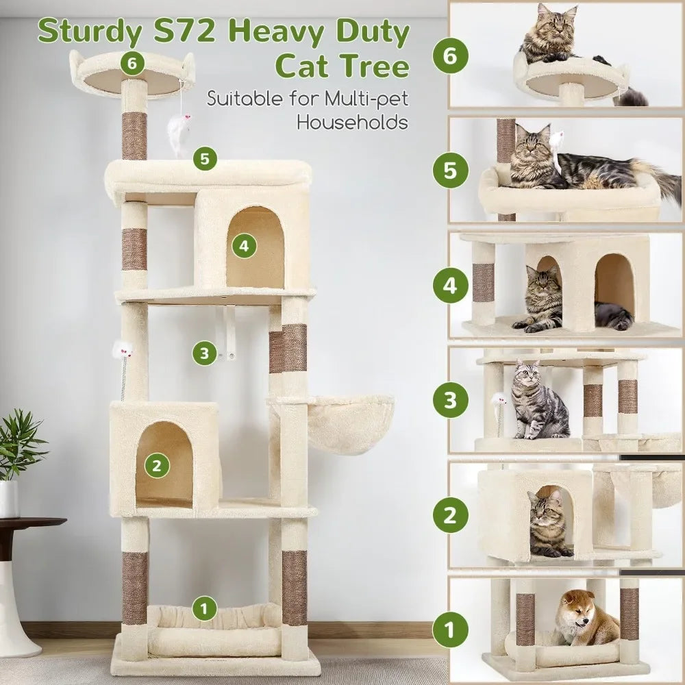 Heavy Duty Cat Trees Large Cats,Sturdy 72inMaine Coon Cats Tree for Large Cat 20lbs+Heavy Duty Cats Tower for Adult Biggest Cats