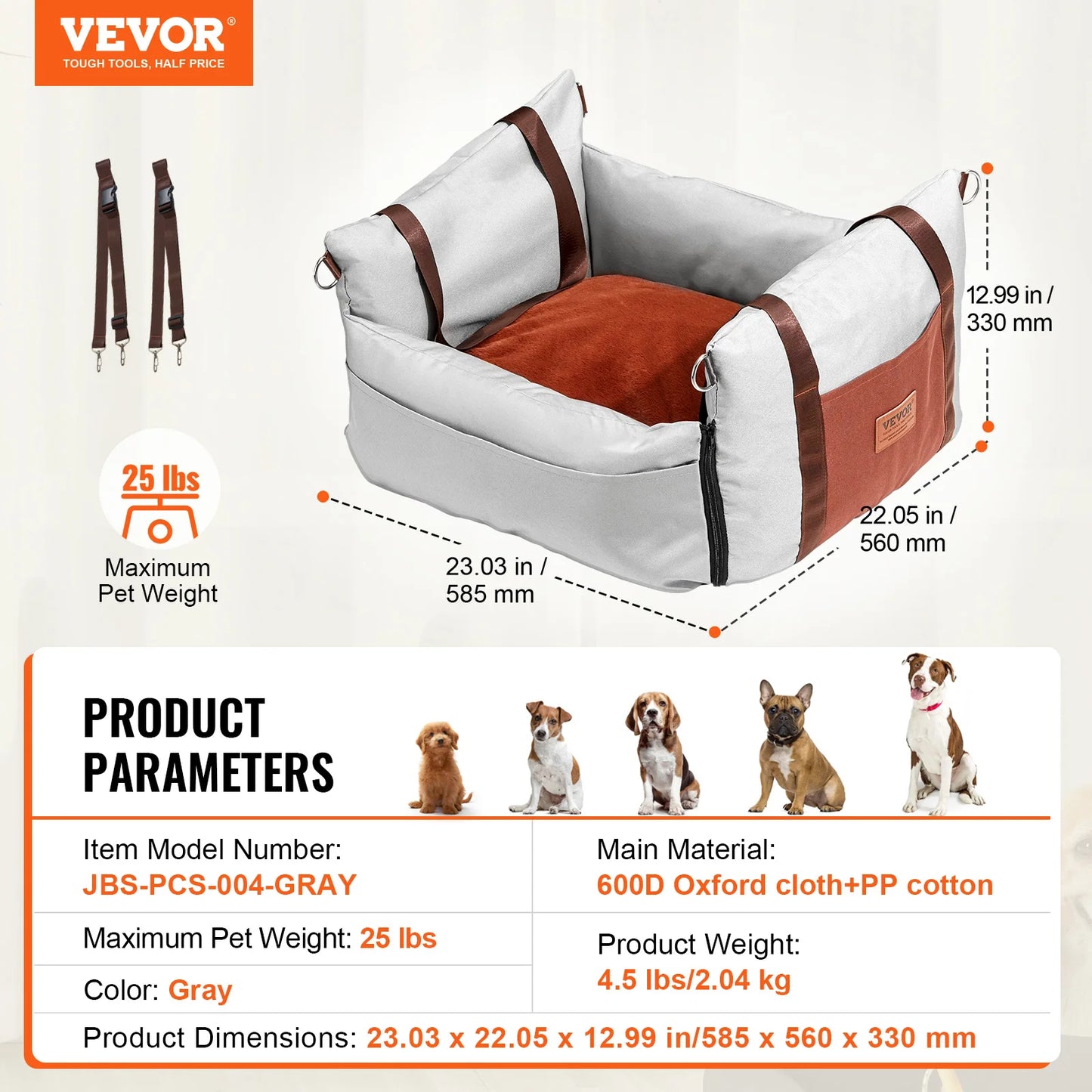 Dog Car Seat; Waterproof Dog Booster Seat; Pet Car Seat with Clip-On Safety Leash;