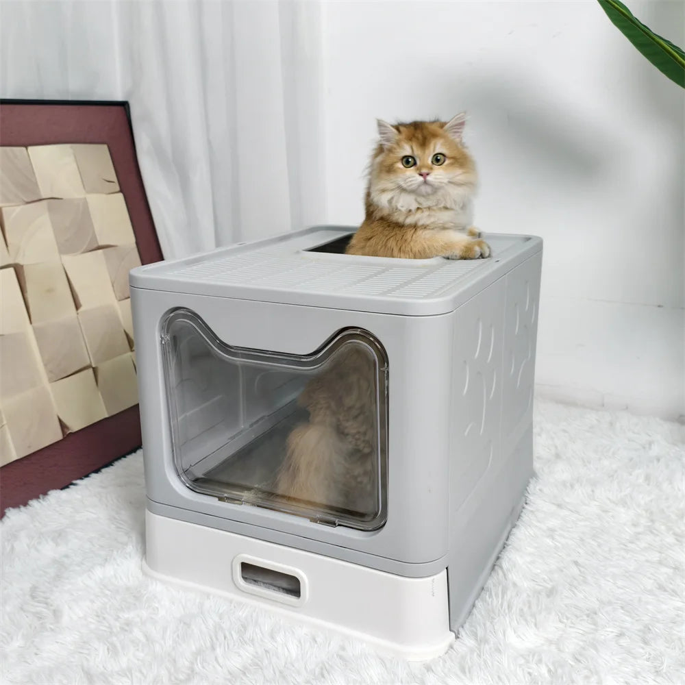 Enclosed Cat Litter Box w/ Scoop; Large Litter Box Top / Front Entry ;