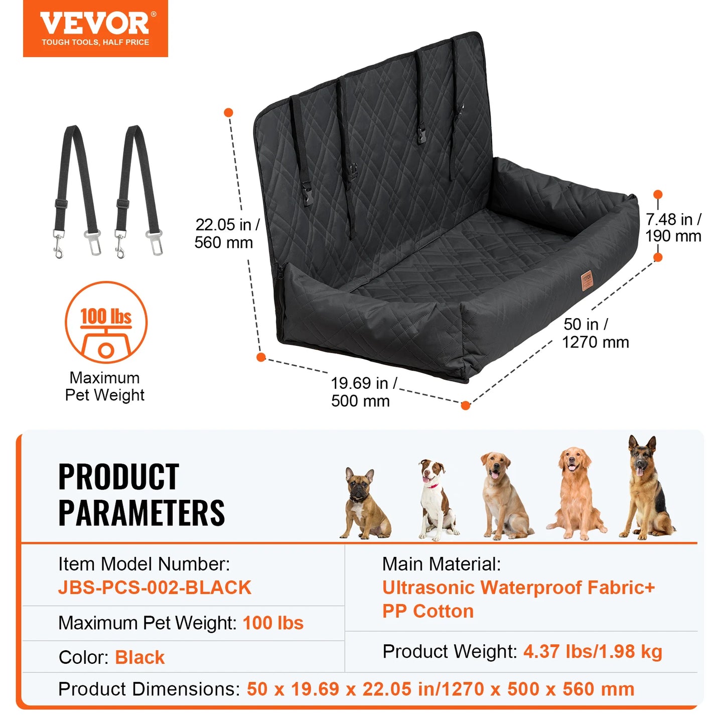 Dog Car Seat; Waterproof Dog Booster Seat; Pet Car Seat with Clip-On Safety Leash;