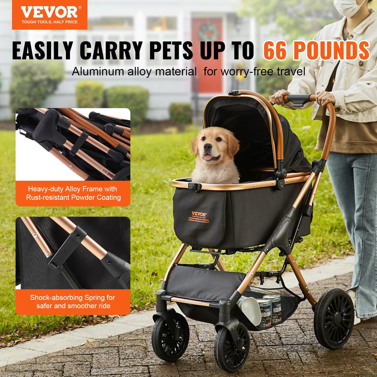 Pet Stroller Foldable Puppy Stroller; Detaachable Storage Basket; Small to Medium Dogs;