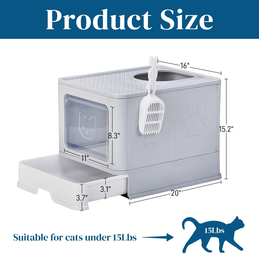 Enclosed Cat Litter Box ; , Detachable Lid; Cat Toilet w/ Scoop