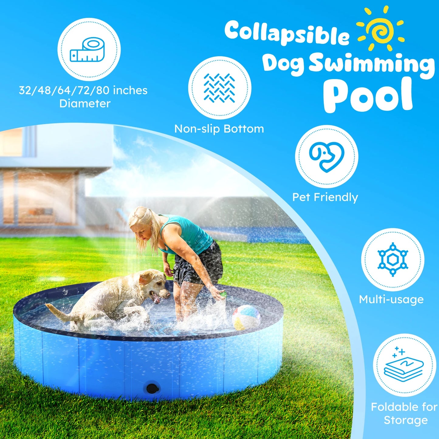 Portable Dog Pool, Pet Swimming Tub,;