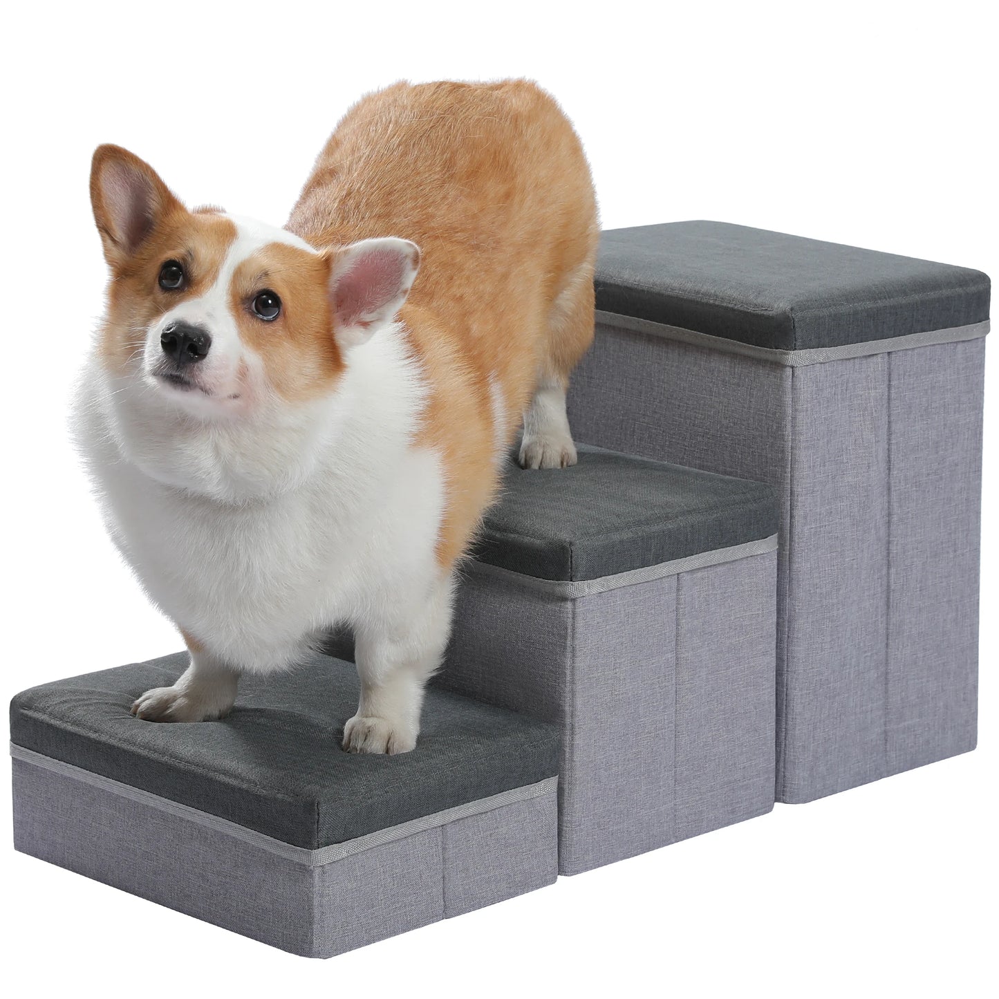 3-Tier Dog Stairs Foldable; Storage Box; Adjustable ;