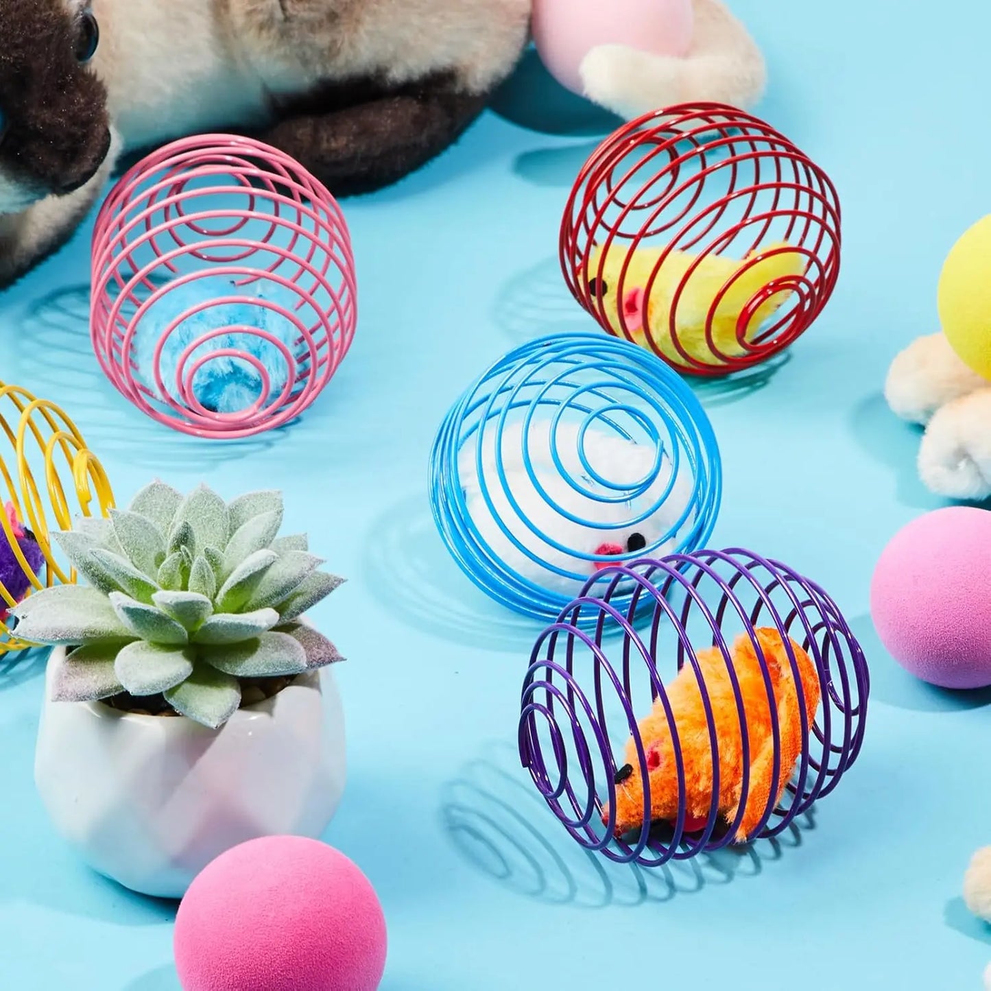 5 cat spring balls, stretchable spring toys,