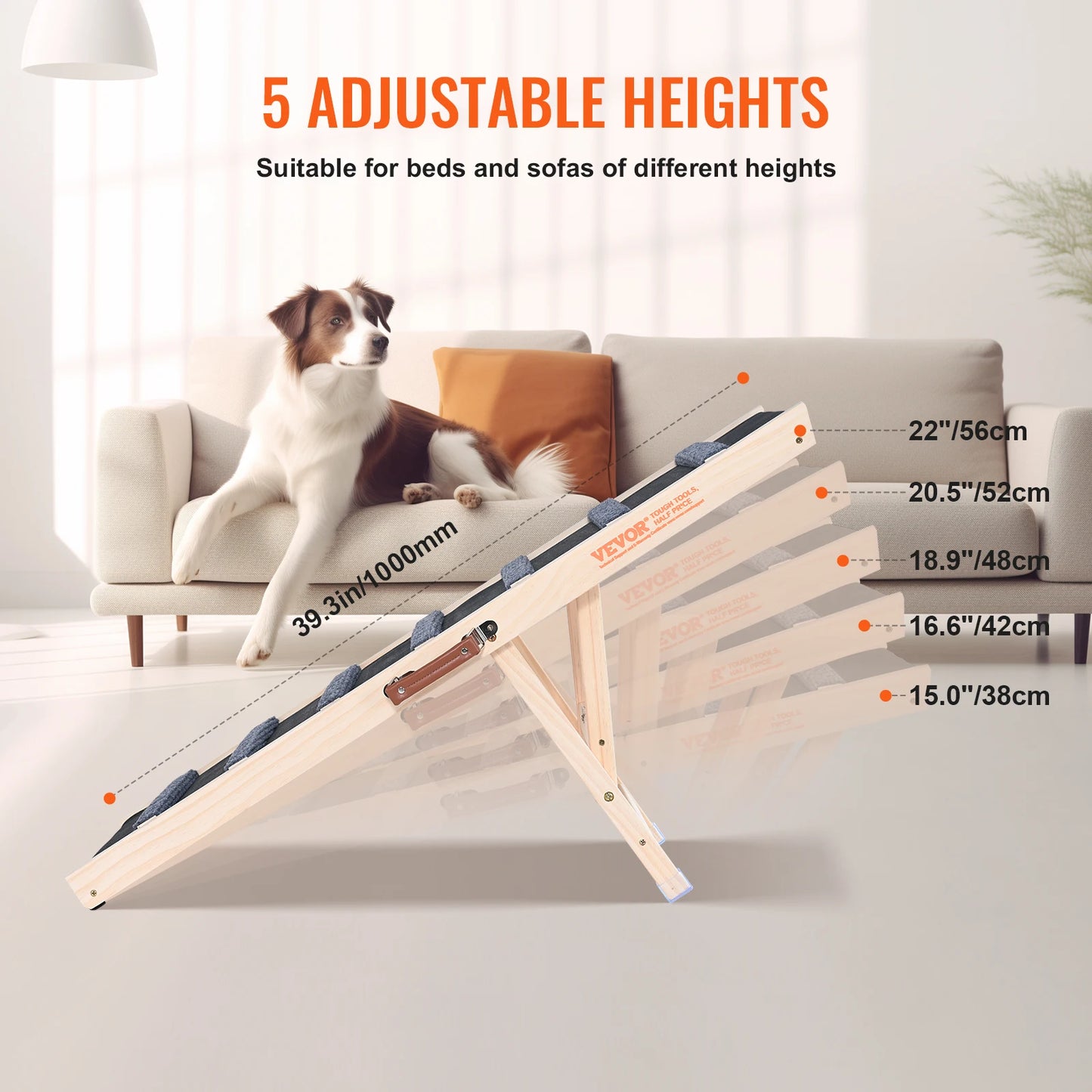 VEVOR Dog Ramp / Ladder; Adjustable Wooden Pet Ramp ;