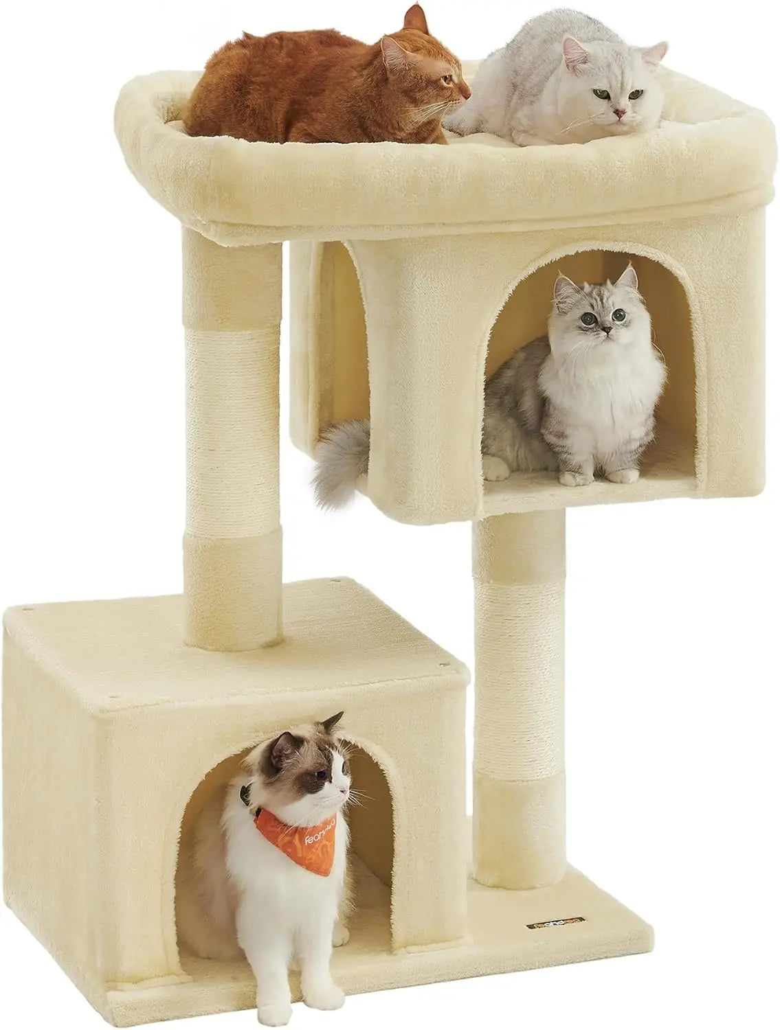 Cat Tree, 33.1-Inch Cats Tower, L, Cat Condo for Large Cats up to 16 lb, Large Cat Perch,2 Cats Caves,Scratching Post,Light Gray