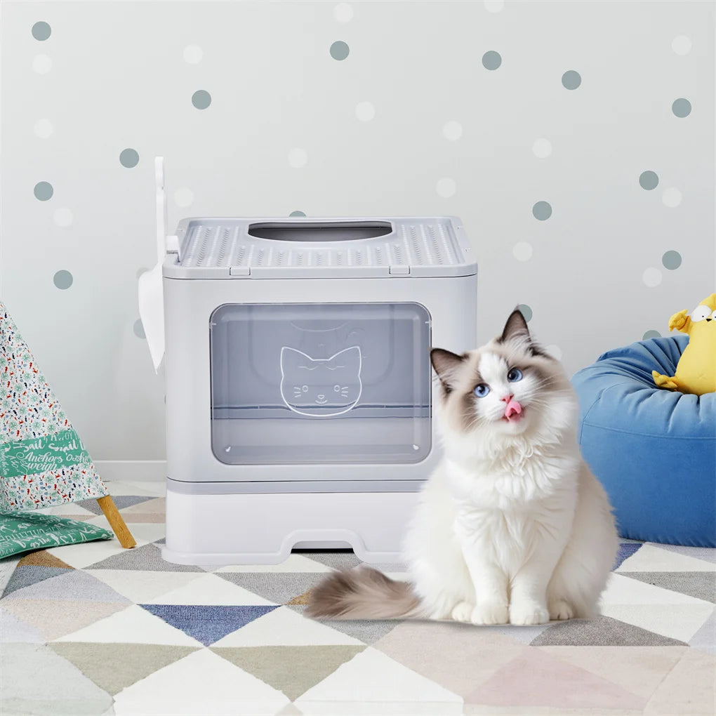 Enclosed Cat Litter Box ; , Detachable Lid; Cat Toilet w/ Scoop