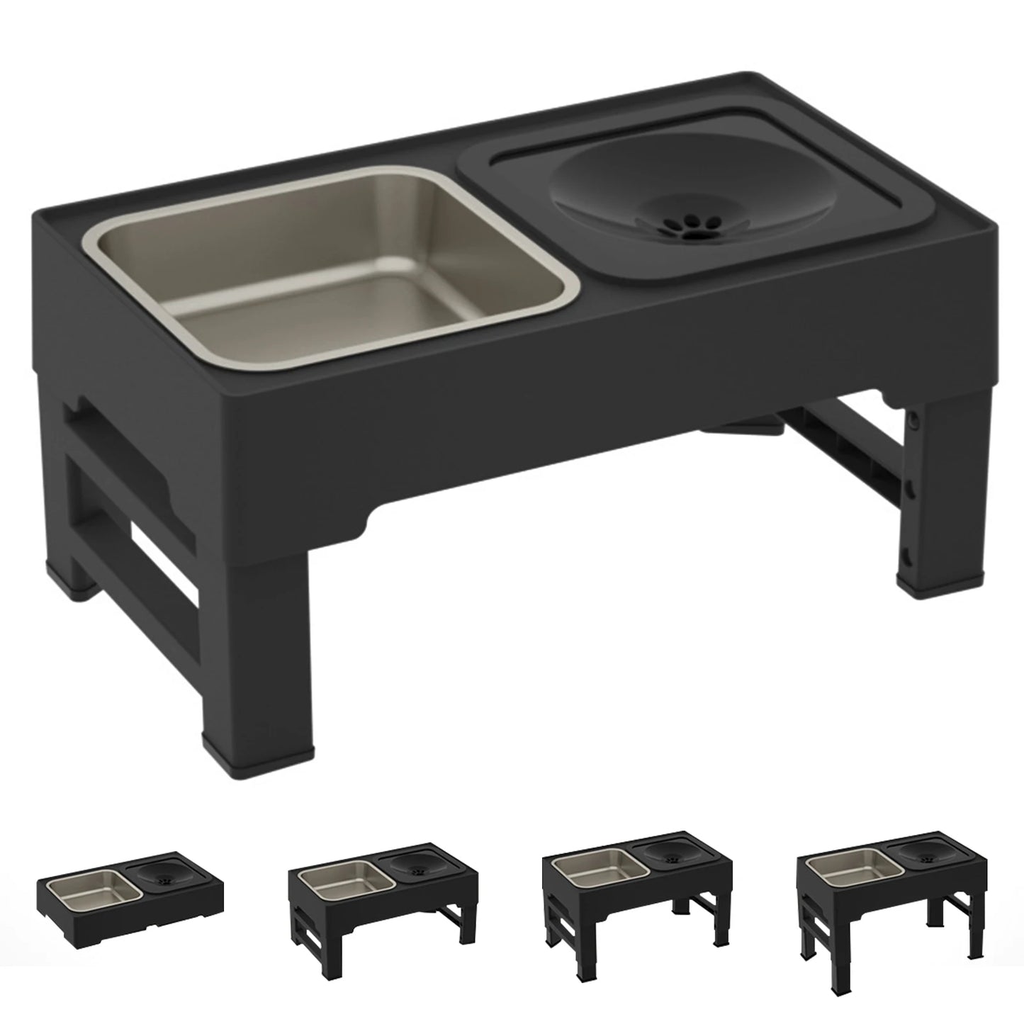 Elevated Dog Food Feeder; Raised Dog Bowl Stand w/ Bowls;