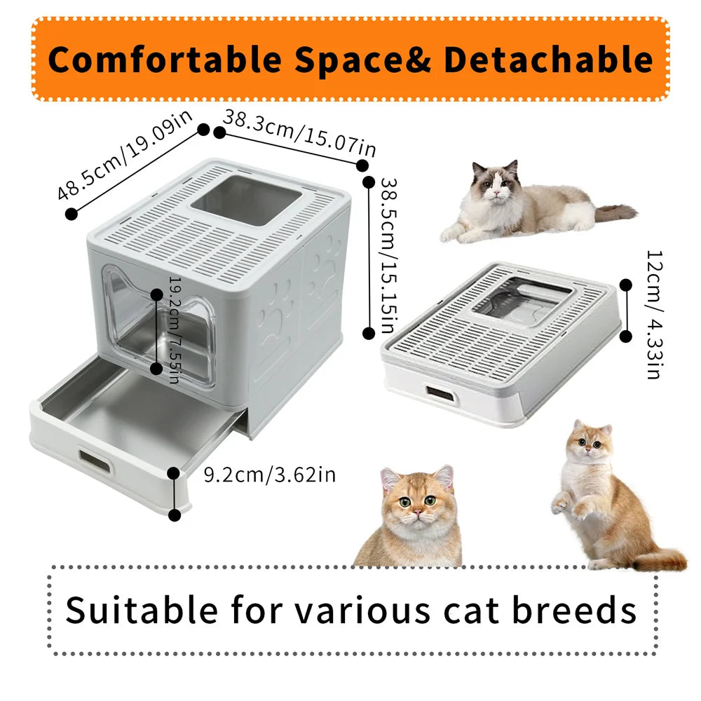 Enclosed Cat Litter Box w/ Scoop; Large Litter Box Top / Front Entry ;