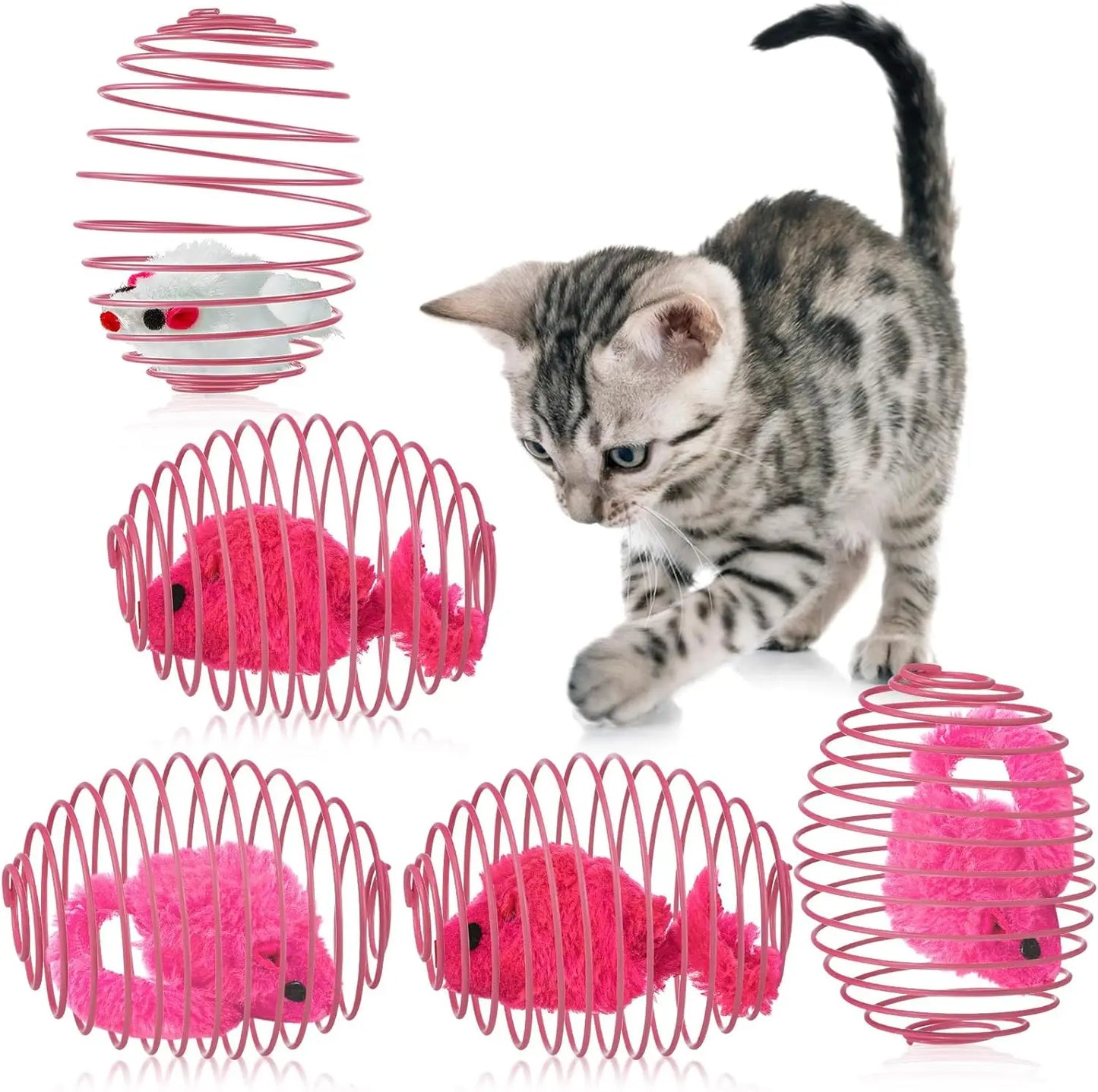 5 cat spring balls, stretchable spring toys,