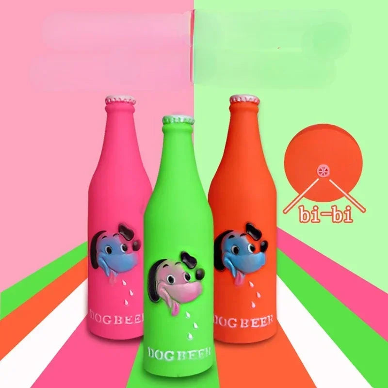 Dog Toys Silicone Bottle ;Puppy Chew Squeaky Toy;