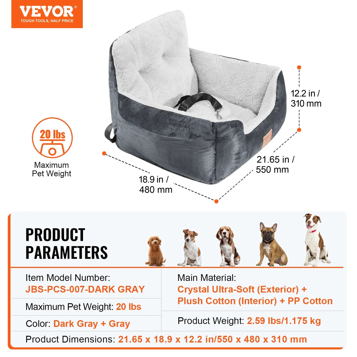 Dog Car Seat; Waterproof Dog Booster Seat; Pet Car Seat with Clip-On Safety Leash;
