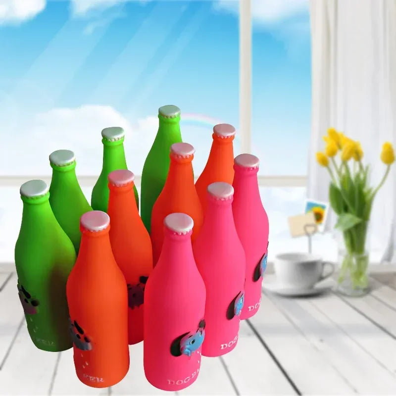 Dog Toys Silicone Bottle ;Puppy Chew Squeaky Toy;
