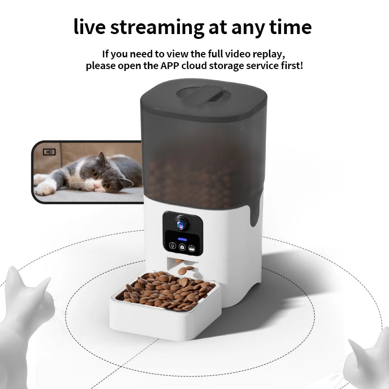 Pet automatic feeder visual cat / dog food wifi intelligent; timed quantitative pet food dispenser 6L video model ;