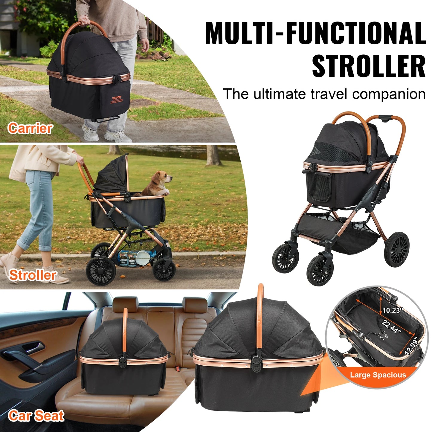 Pet Stroller Foldable Puppy Stroller; Detaachable Storage Basket; Small to Medium Dogs;