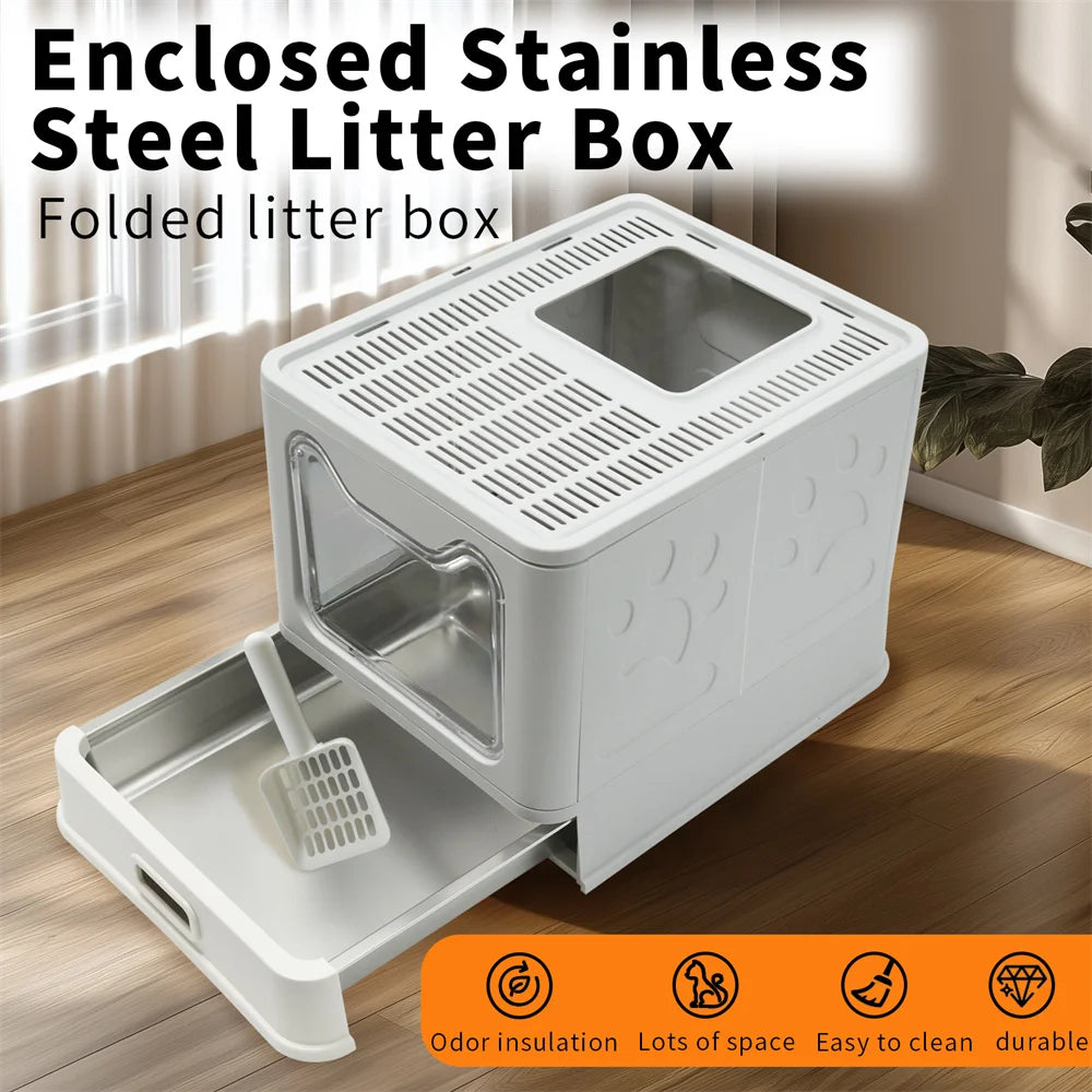 Enclosed Cat Litter Box w/ Scoop; Large Litter Box Top / Front Entry ;