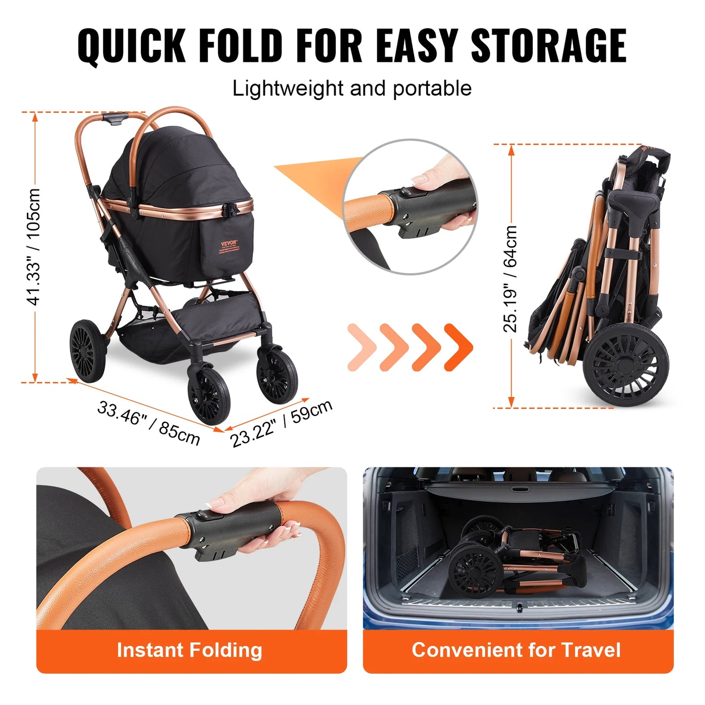 Pet Stroller Foldable Puppy Stroller; Detaachable Storage Basket; Small to Medium Dogs;