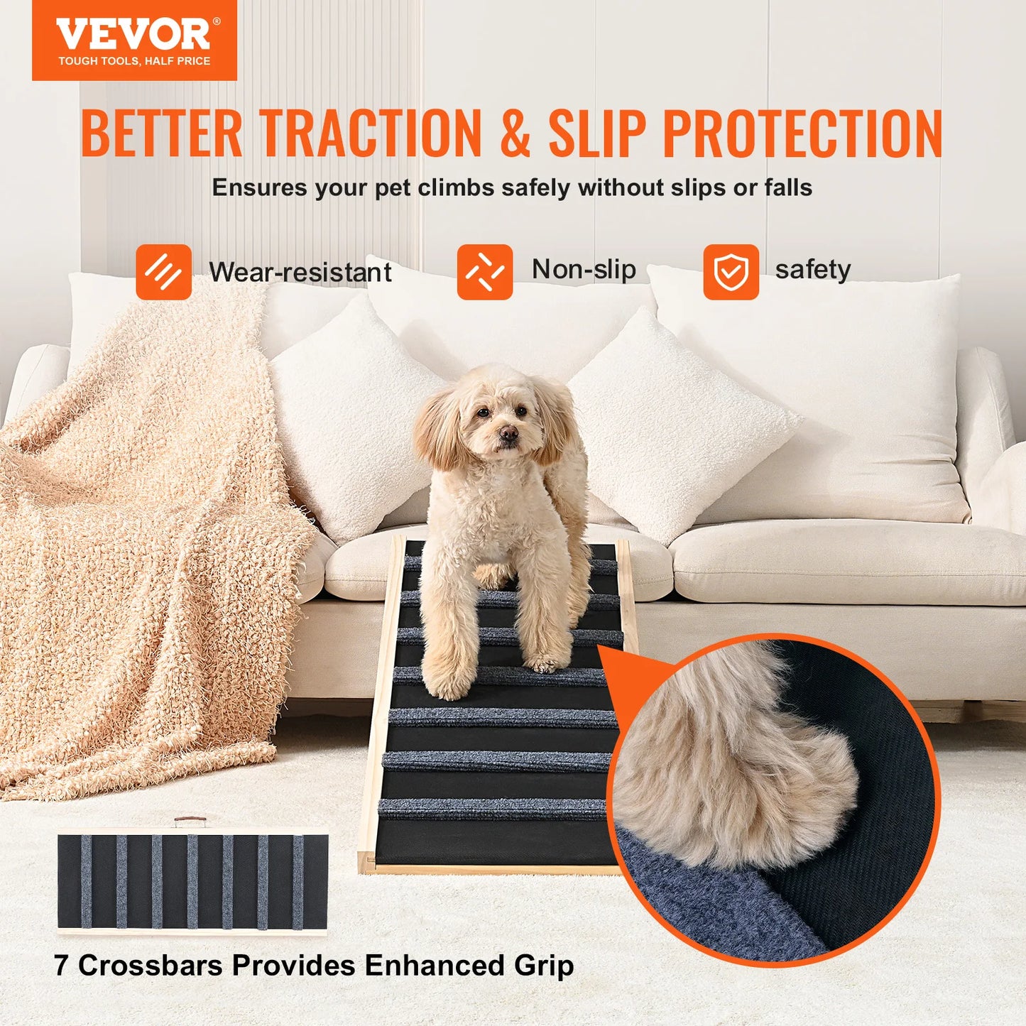 VEVOR Dog Ramp / Ladder; Adjustable Wooden Pet Ramp ;