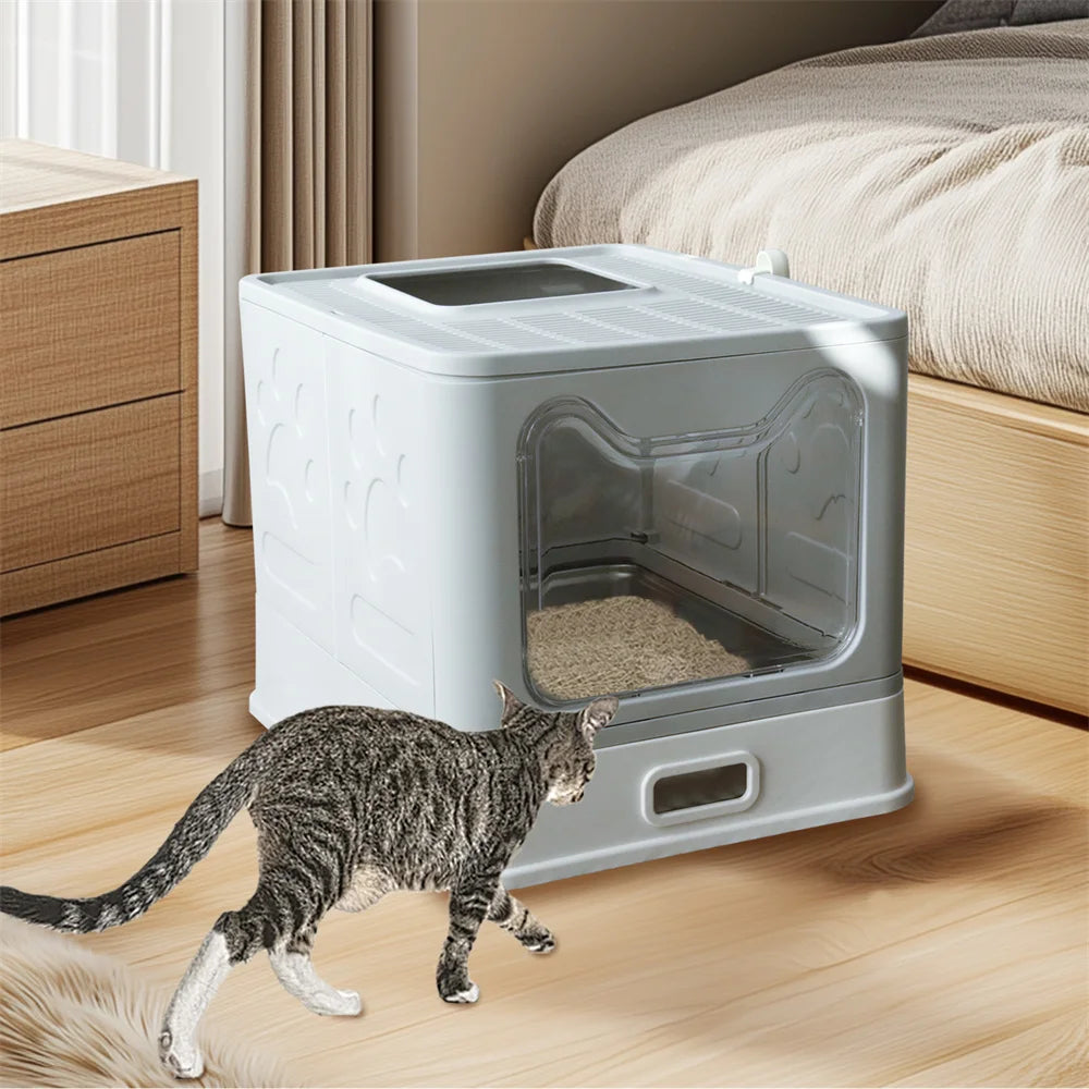 Enclosed Cat Litter Box w/ Scoop; Large Litter Box Top / Front Entry ;