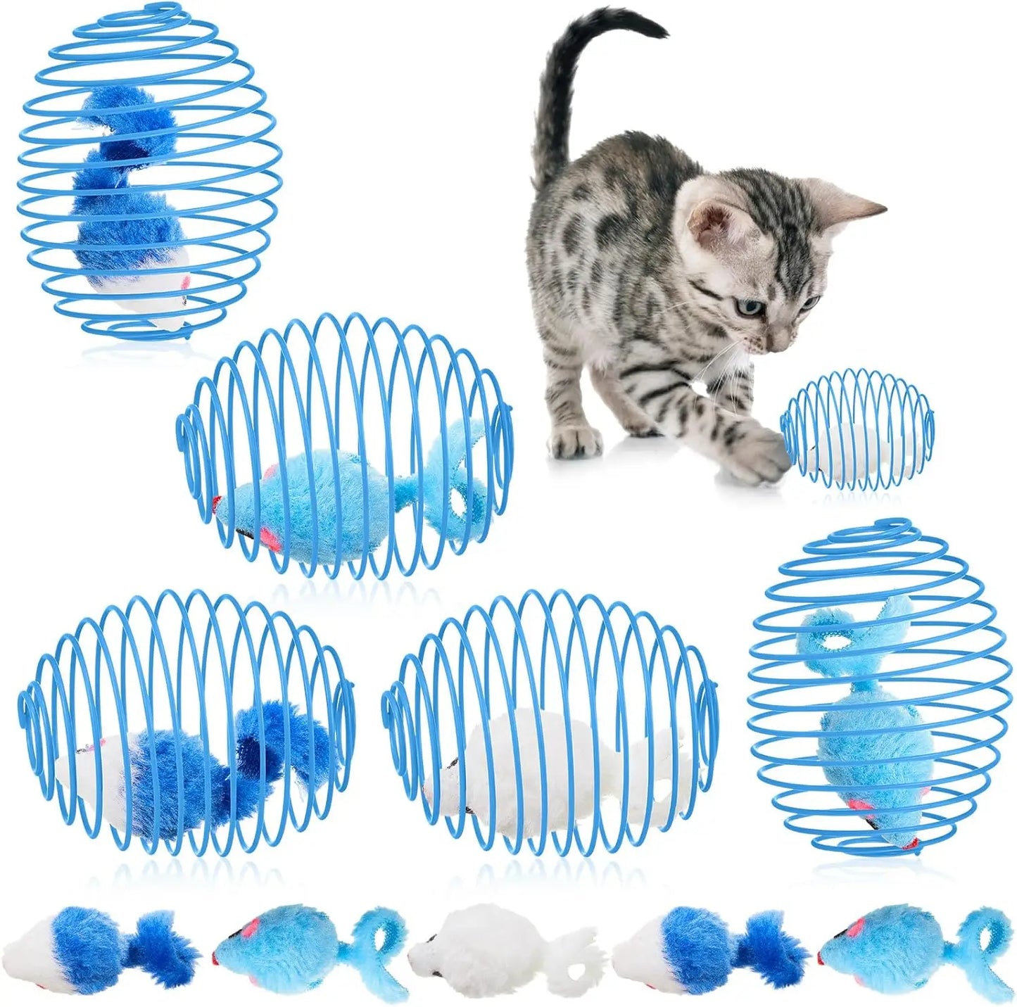 5 cat spring balls, stretchable spring toys,