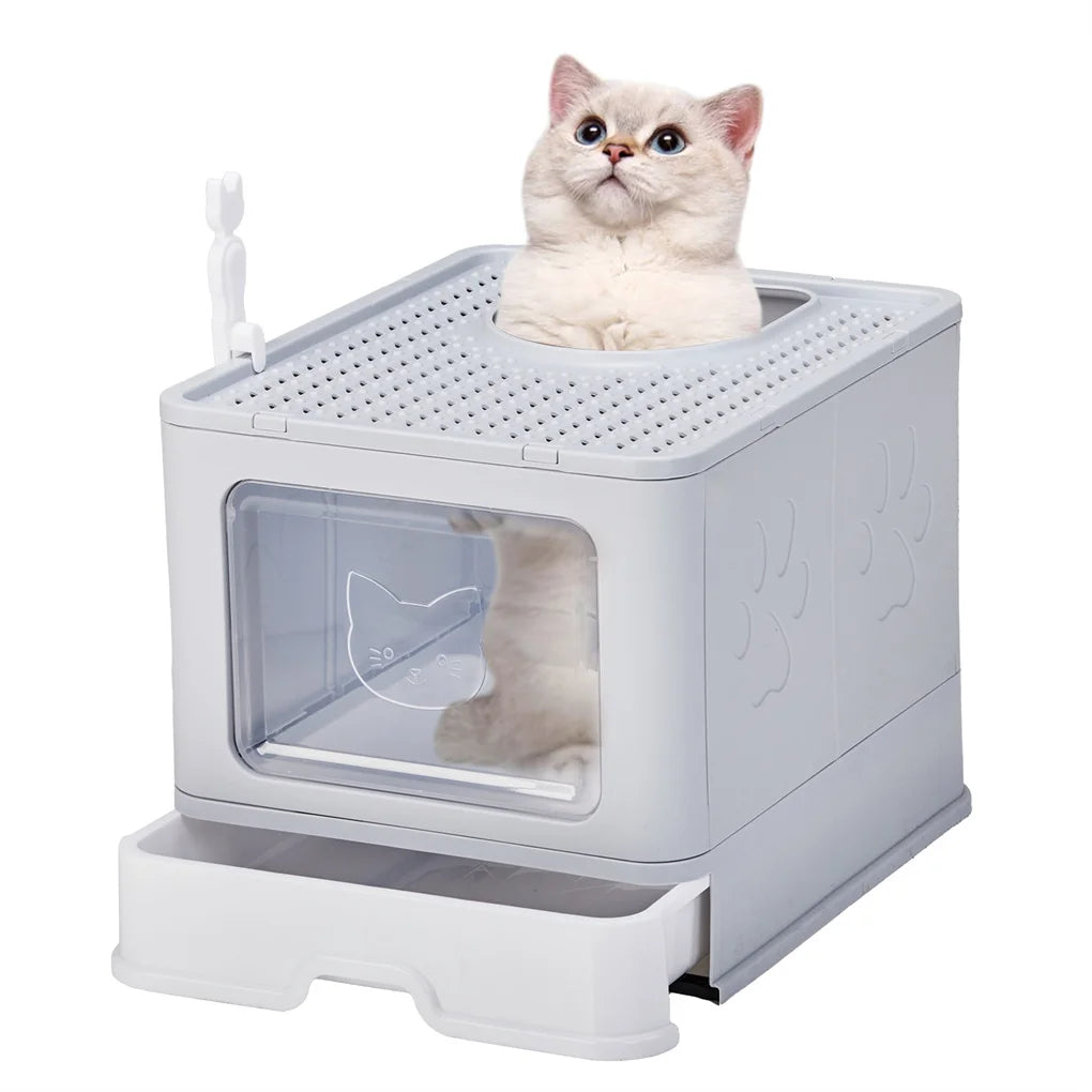 Enclosed Cat Litter Box ; , Detachable Lid; Cat Toilet w/ Scoop