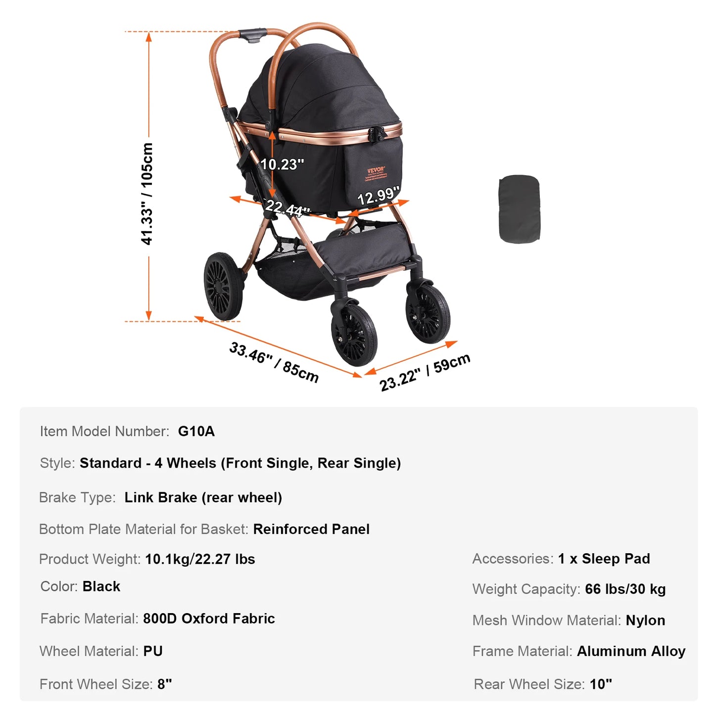 Pet Stroller Foldable Puppy Stroller; Detaachable Storage Basket; Small to Medium Dogs;