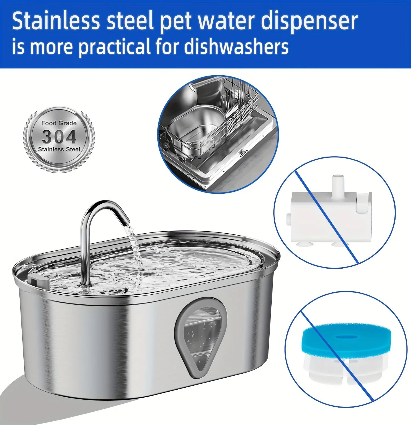 Auto large capacity pet water dispenser; stainless steel water fountain with LED Lighting;