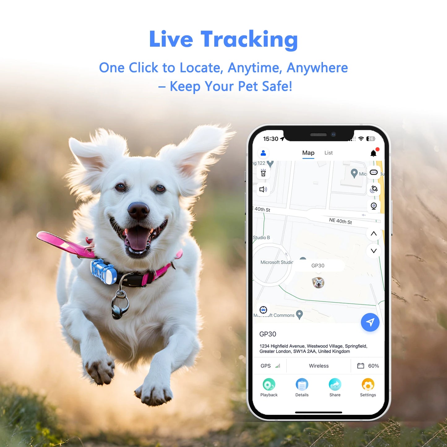4G Dog/ Cat GPS Tracker - Waterproof Smart Locator ;