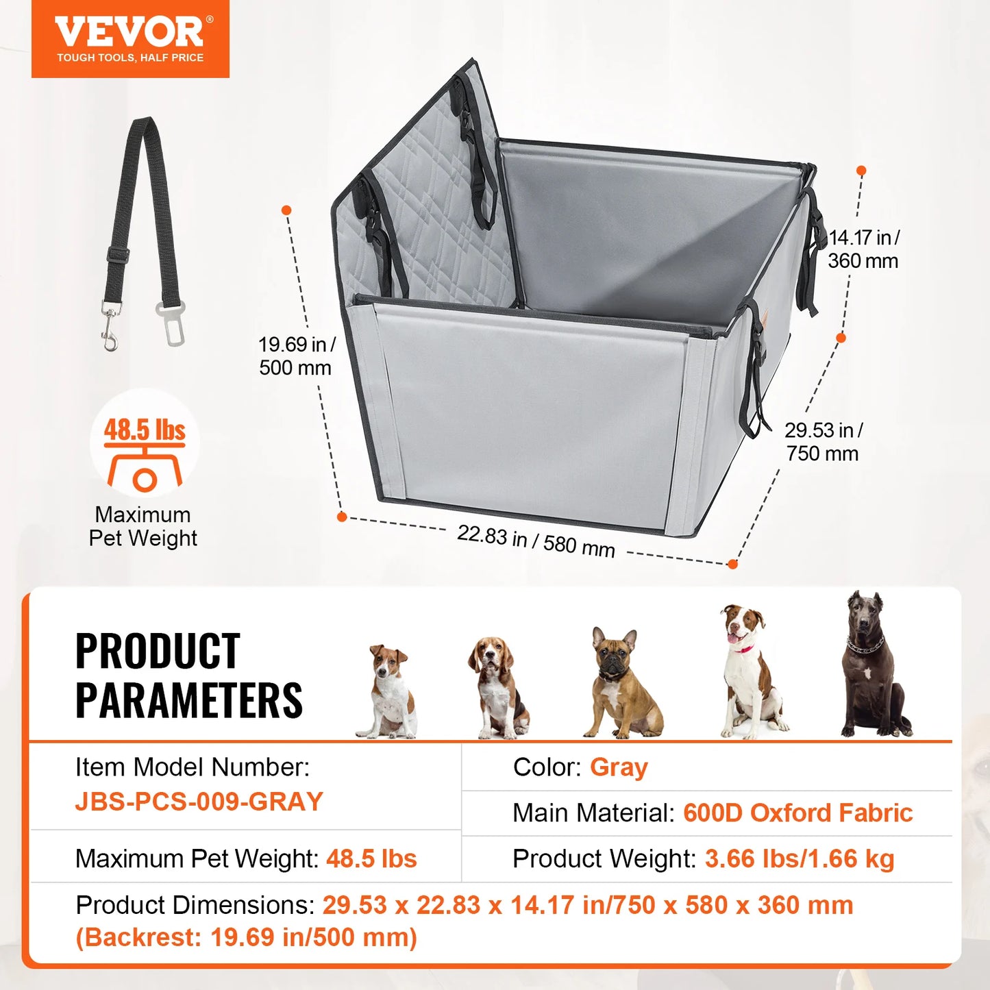 Dog Car Seat; Waterproof Dog Booster Seat; Pet Car Seat with Clip-On Safety Leash;