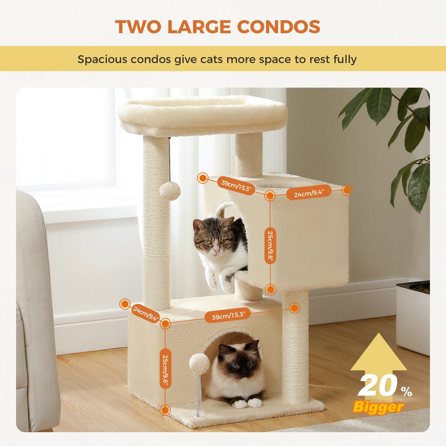 Cat Tree/ Tower Double Spacious Condos Indoor Cats