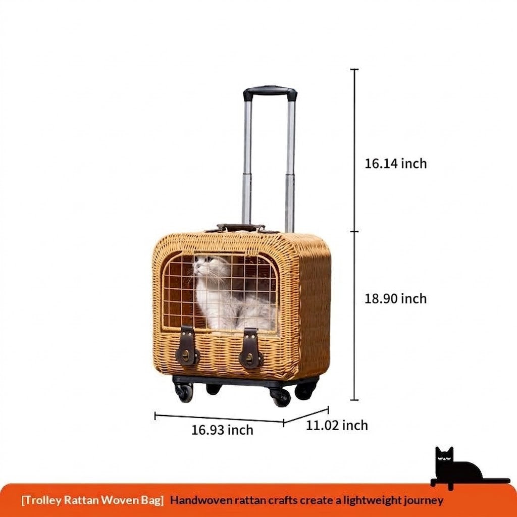Portable Woven Rattan Carrier With Ventilation And Pull Handle