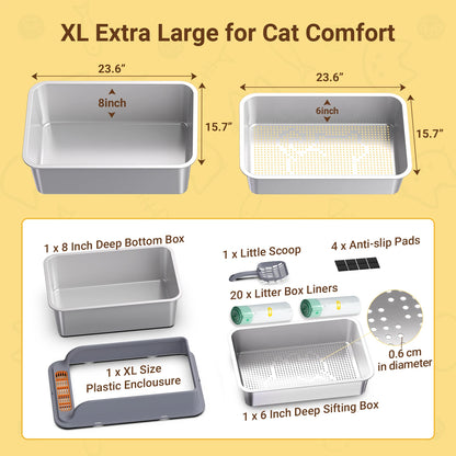XL Cat litter box; Sifting pan, Ordor control, Easy Clean