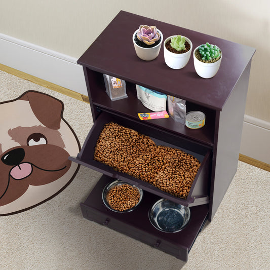 Pet Feeder Station with Storage,Made of MDF & Waterproof Painte,;Dog and Cat Feeder Cabinet with Stainless Bowls;