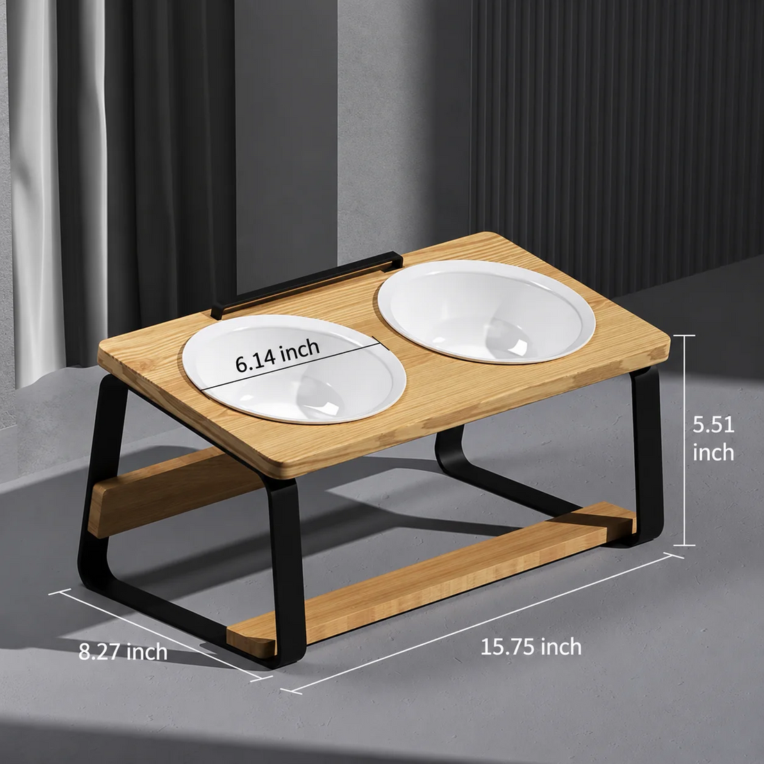 Ceramic Double Feeding Bowl With Elevated Holder For Neck Protection