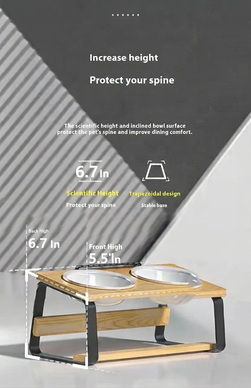 Ceramic Double Feeding Bowl With Elevated Holder For Neck Protection