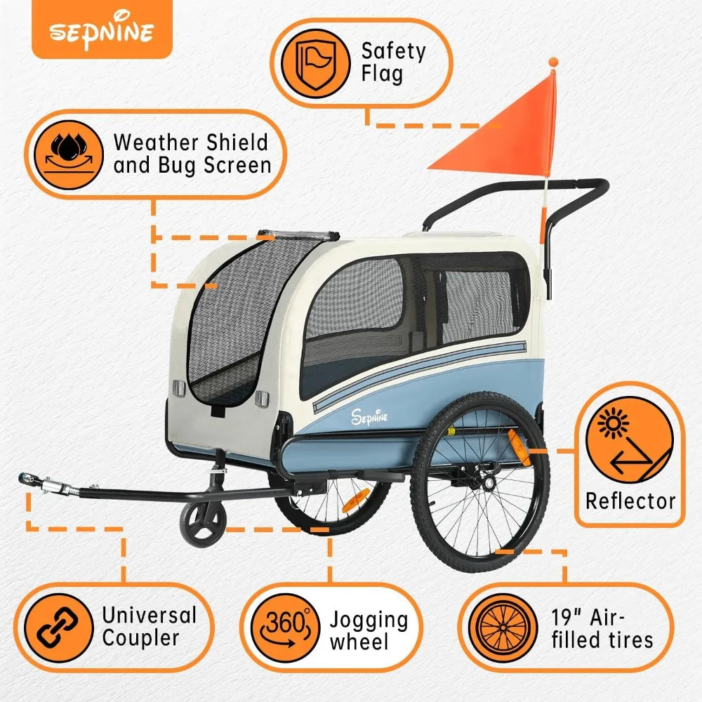 Dog Bike Trailer; Supports to 88 lbs;  Pet Stroller Cart Carrier; Easy Folding Frame ;