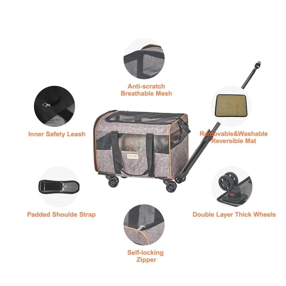 Cat/dog Carrier with Wheels ; Airline Approved Pet Travel Bag; max weight 22 ;bs;