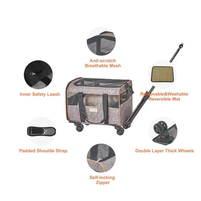 Cat/dog Carrier with Wheels ; Airline Approved Pet Travel Bag; max weight 22 ;bs;