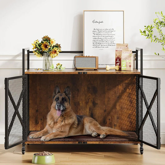 Large Wooden Dog Crate;, Decorative Table; Indoor Dog Cage;