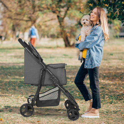 Pet Stroller;  Dog Stroller  w/ Brakes, Basket ;