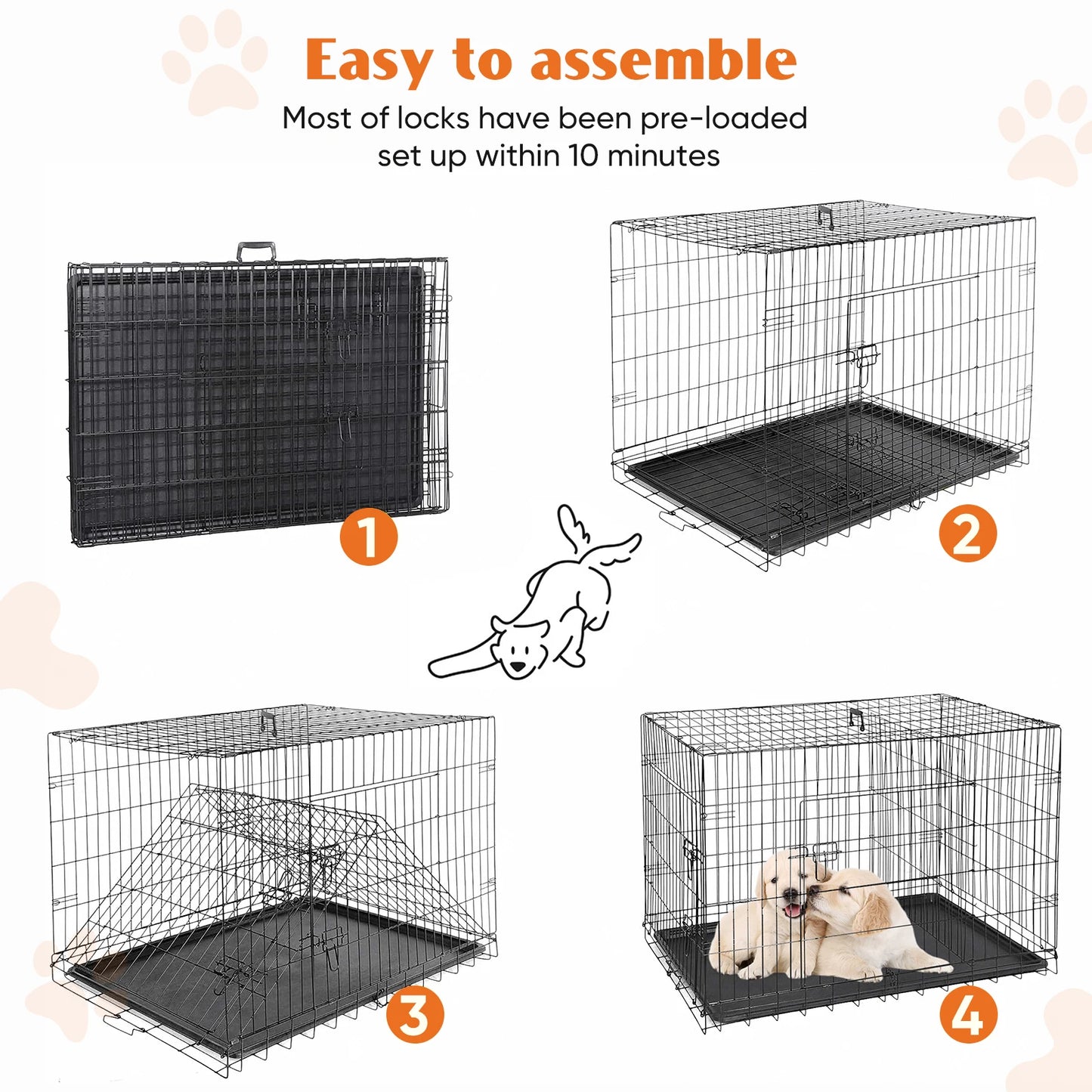 Double Door Folding Metal Wire Crate; Removable tray;