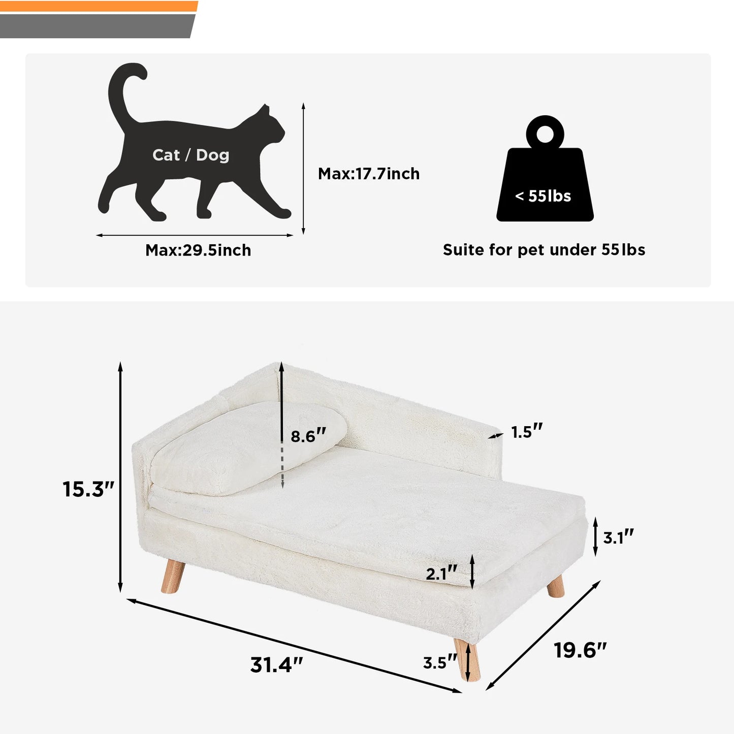 Elevated Pet Bed;Nordic Stool Bed w/ Pad; Waterproof Pet Sofa
