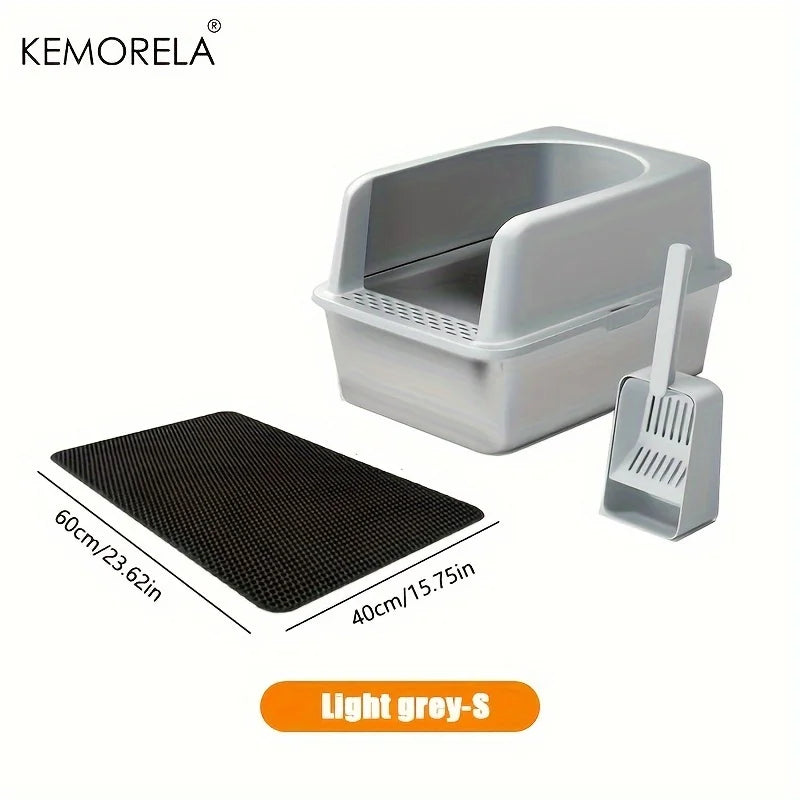 Stainless Steel Litter Box W/ Litter Mat& Scoop; HighVolume;